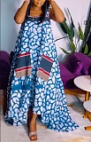 Sexy Suspender Print Dress With Large Hem and Multiple Colors
