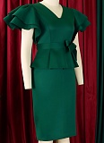 Fashionable And Elegant Ruffled Solid Color Banquet Dress