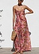 New Printed Lace-Up High-Waisted Suspender Wide-Leg Jumpsuit