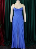 Sexy Chain Halter Neck High Waist Sexy Backless Wide Leg Pleated Jumpsuit
