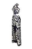 Sexy Print Halter Neck Top Wide Leg Pants Two-Piece Set