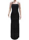 Black Sexy Sling Perm Diamond Mesh Yarn Hip Dress Wholesale