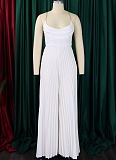 Sexy Chain Halter Neck High Waist Sexy Backless Wide Leg Pleated Jumpsuit