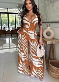 Sexy Print Halter Neck Top Wide Leg Pants Two-Piece Set
