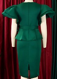 Fashionable And Elegant Ruffled Solid Color Banquet Dress