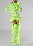 New Lace Jacquard Ruffled Jumpsuit With Leg Covers