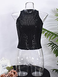 Sexy Beaded Leopard Print Midriff-baring Tank Top