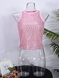 Sexy Beaded Leopard Print Midriff-baring Tank Top