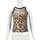 Sexy Beaded Leopard Print Midriff-baring Tank Top