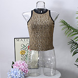 Sexy Beaded Leopard Print Midriff-baring Tank Top