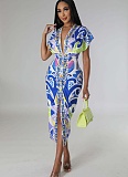 Ethnic Style V-neck Tight Slit Positioning Pleated Dressen