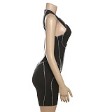 Fashion Sleeveless Design Contrast Color Line Tight Jumpsuit