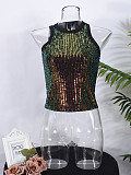 Sexy Beaded Leopard Print Midriff-baring Tank Top