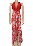 Fashion Sexy Deep V Halter Neck Slim Print Dress For Women