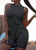 Fashion Sleeveless Design Contrast Color Line Tight Jumpsuit