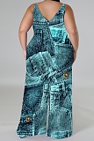 Sleeveless V-Neck Thin Sling Print Wide-Leg Jumpsuit (With Headscarf)