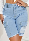 Casual Pocket Ripped Raw Edge Slim Fit Denim Shorts