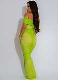 Fashionable and Sexy One-shoulder Pleated Mesh Maxi Dress NTY-7555