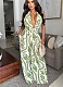Casual Sexy Deep V Neck Backless Printed Jumpsuit