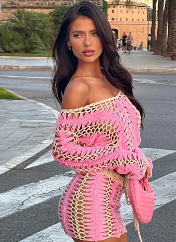 2025 Sexy Hand Crocheted Hot Girl Striped Club Suit