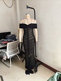 Fashionable and Sexy One-shoulder Pleated Mesh Maxi Dress NTY-7555
