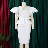 Fashionable and Elegant Ruffled Hip-hugging Dress
