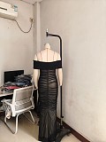 Fashionable and Sexy One-shoulder Pleated Mesh Maxi Dress NTY-7555