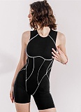 Fashion Sleeveless Design Contrast Color Line Tight Jumpsuit