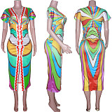 Ethnic Style V-neck Tight Slit Positioning Pleated Dressen