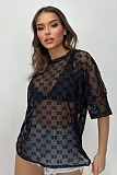 Sexy See-through Letter Drop Shoulder Sleeve Mesh T-shirt