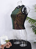 Sexy Beaded Leopard Print Midriff-baring Tank Top