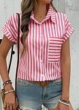 Summer Fashion Holiday Striped Print Short-Sleeved Shirt For Women