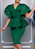 Fashionable and Elegant Ruffled Hip-hugging Dress