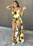 Fashion Women's Printed Beach Dress Gradient Slit Suspender Dress