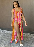 Fashion Women's Printed Beach Dress Gradient Slit Suspender Dress