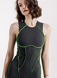 Fashion Sleeveless Design Contrast Color Line Tight Jumpsuit
