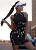 Fashion Sleeveless Design Contrast Color Line Tight Jumpsuit