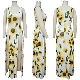 Fashion Women's Printed Beach Dress Gradient Slit Suspender Dress