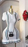 French Retro Lapel Contrast Color Waist Slim Ruffle Sweater Dress