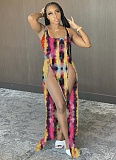 Fashion Women's Printed Beach Dress Gradient Slit Suspender Dress
