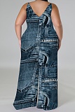 Sleeveless V-Neck Thin Sling Print Wide-Leg Jumpsuit (With Headscarf)