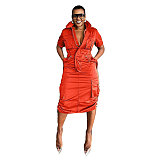 Casual Multi-Pocket Workwear Drawstring Pocket Dress