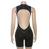 Fashion Sleeveless Design Contrast Color Line Tight Jumpsuit