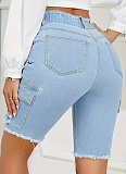Casual Pocket Ripped Raw Edge Slim Fit Denim Shorts