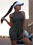 Fashion Sleeveless Design Contrast Color Line Tight Jumpsuit