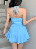 New solid color lace-up halter neck two-wear hollow jumpsuit