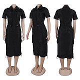 Casual Multi-Pocket Workwear Drawstring Pocket Dress