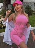 Fashion Sleeveless Design Contrast Color Line Tight Jumpsuit
