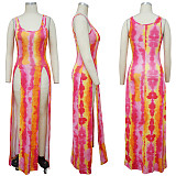 Fashion Women's Printed Beach Dress Gradient Slit Suspender Dress