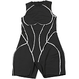 Fashion Sleeveless Design Contrast Color Line Tight Jumpsuit